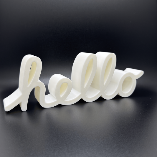 Hello Schild Dekoration – Apple inspirierter Schriftzug – Tisch & Regal Deko – modernes Wohnaccessoire für Zuhause