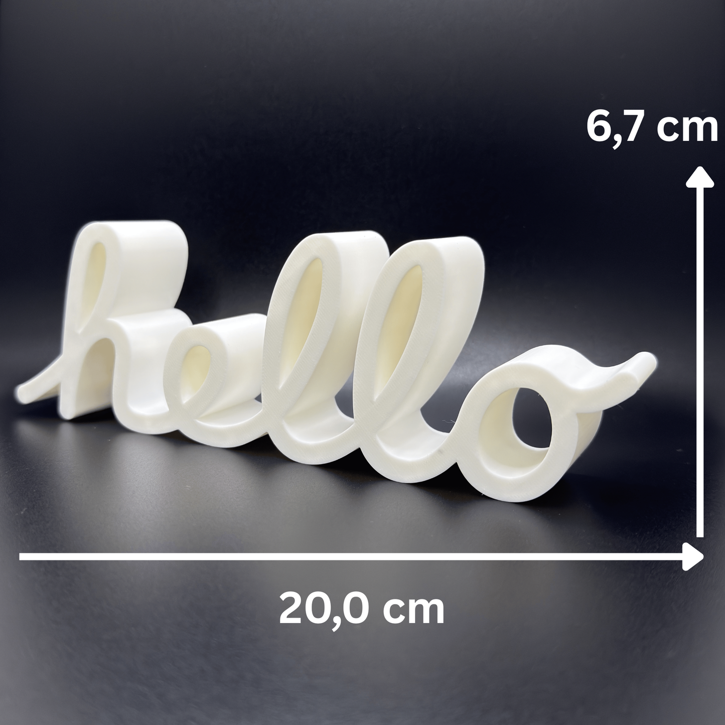 Hello Schild Dekoration – Apple inspirierter Schriftzug – Tisch & Regal Deko – modernes Wohnaccessoire für Zuhause